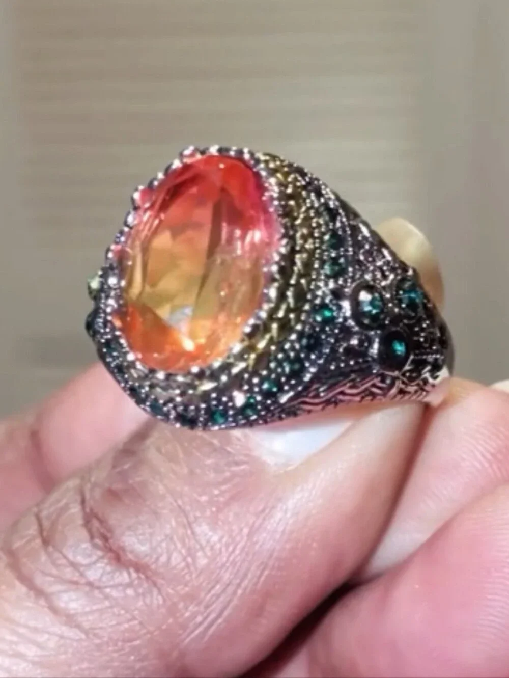 Retro Domineering Mystic Topaz Gemstone Statement Ring For Men Sz 11